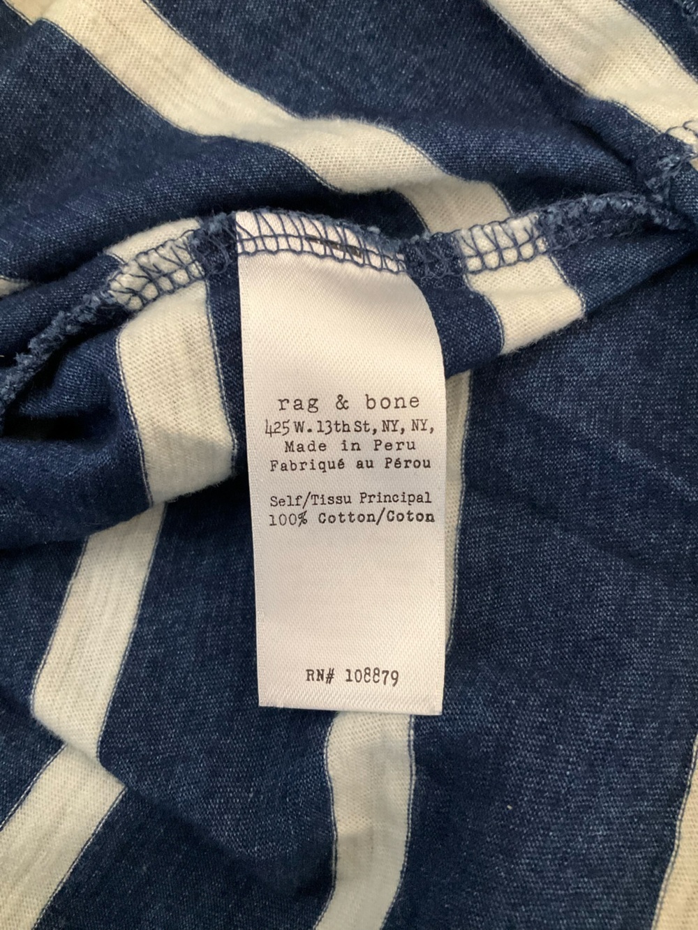 Rag & Bone Jean Striped Crop Tee XS Blue White Short Sleeve - Picture 7 of 7